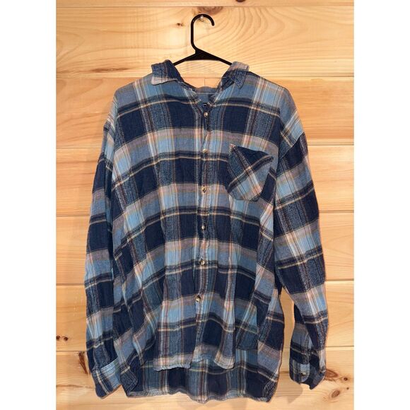 Men's Multicolored Blue Button Down Flannel - Picture 1 of 3